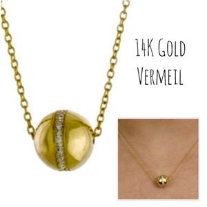 14K Gold Vermeil Ball With Cubic Zirconia Necklace-Boutique
